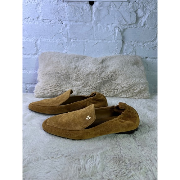 Tory Burch Suede Loafers Tan Brown Scrunch Back Square Toe Flats Shoes Size 8 - Picture 4 of 8